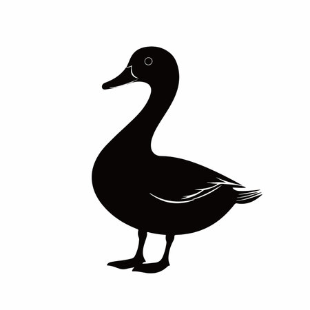 Simple Black Silhouette of a Duck in a Serene Settingのイラスト素材