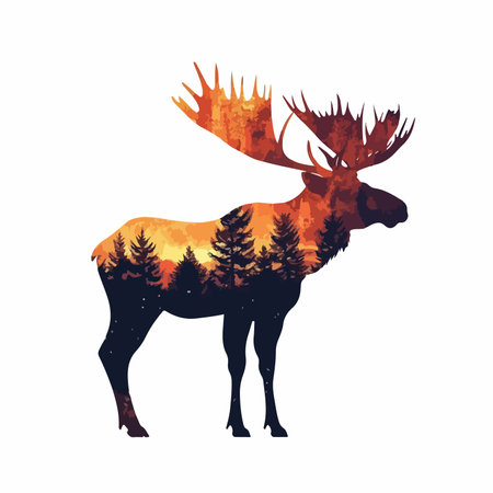 Majestic Silhouette of a Moose Against a Mesmerizing Orange Sunsetのイラスト素材