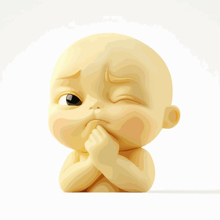 A Contemplative Emoji Face with a Hand on Its Chinのイラスト素材