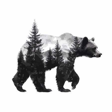 Majestic Bear Silhouette Striding Through the Wildernessのイラスト素材