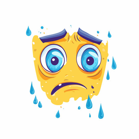 Anxious Emoji Face Sweating Profusely with Drops on its Forehead and Eyesのイラスト素材