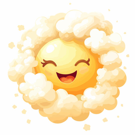 Joyful Emoji Face Floating Amidst Soft and Dreamy Cloudsのイラスト素材
