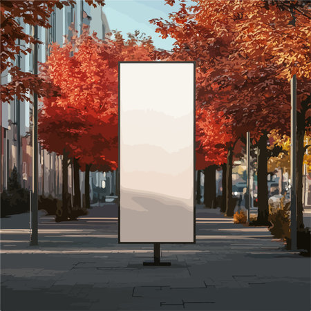 Autumnal Urban Scene with Blank White Banner on City Streetのイラスト素材