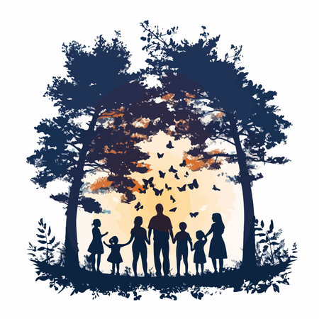 Happy Family Silhouette: Father, Mother, and Sons United in Loveのイラスト素材