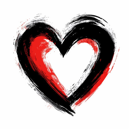 Heart painted with a brush in black and red on a white backgroundのイラスト素材