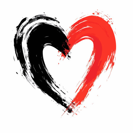 Red and black heart with grunge brush strokes. Vector illustration.のイラスト素材