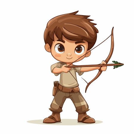 Cute little boy with bow and arrow. Vector cartoon illustration.のイラスト素材