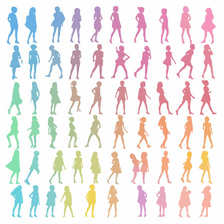 Children in Silhouette Poses Isolated on White Backgroundのイラスト素材