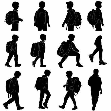 Silhouette of a Boy with a Schoolbag Vector Illustrationのイラスト素材