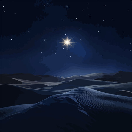 Bright Bethlehem Star Illuminating Desert Dunes at Nightのイラスト素材
