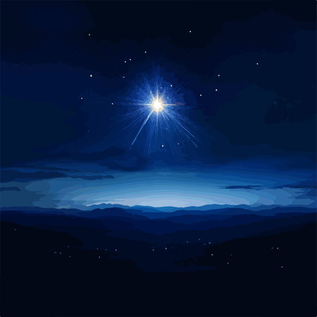 Bright Star of Bethlehem Illuminating the Starless Night Skyのイラスト素材