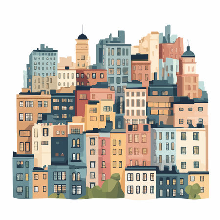 Colorful Cityscape Skyline with Abstract Geometric Buildings in Vector Formatのイラスト素材