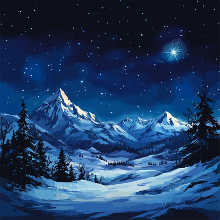 Captivating Starlit Night Sky Over Majestic Snowy Mountain Landscapeのイラスト素材