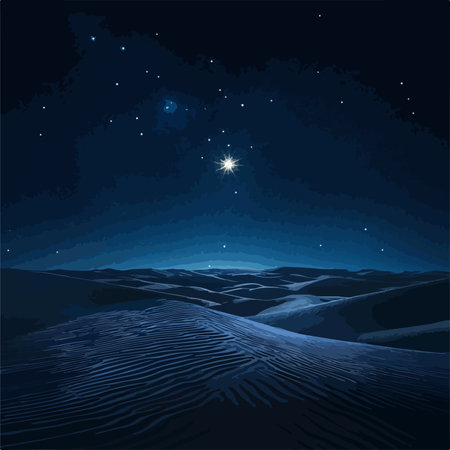 Bright Bethlehem Star Illuminating Desert Dunes at Nightのイラスト素材