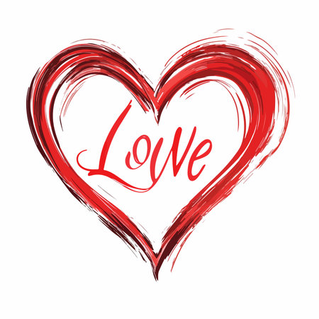 Red heart with the word love on a white background. Vector illustrationのイラスト素材