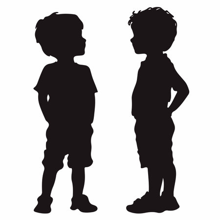 Children in Silhouette Poses Isolated on White Backgroundのイラスト素材