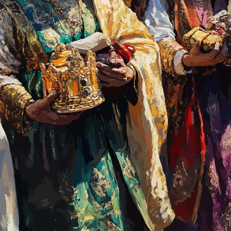 Intricate Adornments on Robes and Precious Gifts Displayed in Royal Splendor