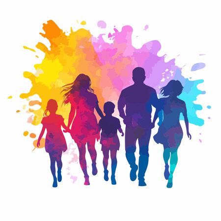 Happy Family Silhouette: Father, Mother, and Sons United in Loveのイラスト素材
