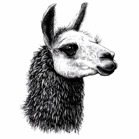 Intricate Black and White Line Art Depicting a Llamaのイラスト素材