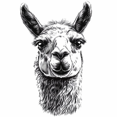 Detailed Black and White Illustration of a Llama with Intricate Designsのイラスト素材
