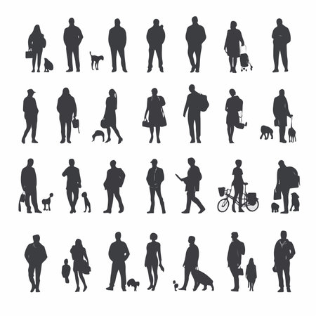 Silhouette Portraits of People Captured in Various Poses and Activitiesのイラスト素材