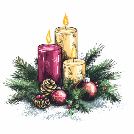 Exquisite Hand-Drawn Sketch of Festive Candles Burning Brightlyのイラスト素材