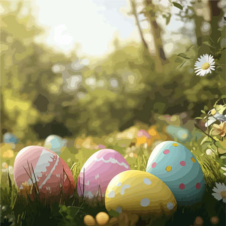 Vibrant Easter Eggs Adorn a Sunlit Spring Meadow