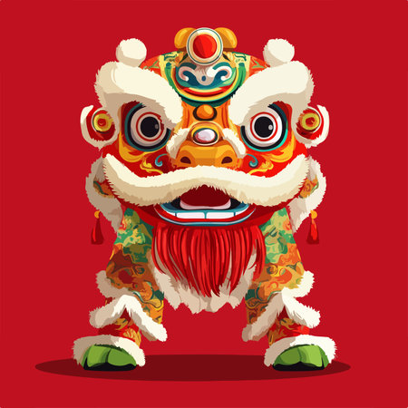 Captivating Display of Colorful Lion Dance Attire for Chinese New Year Celebrationsのイラスト素材
