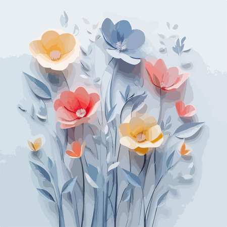 Delicate Pastel Paper Blooms on a White Backgroundのイラスト素材