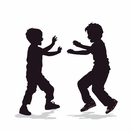 Playful Boys Silhouettes Engaged in Outdoor Play Vector Illustrationのイラスト素材