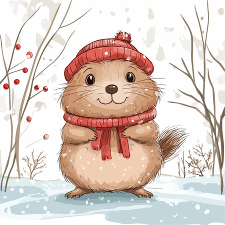 Adorable Groundhog on a Cute Winter Calendar Displayのイラスト素材