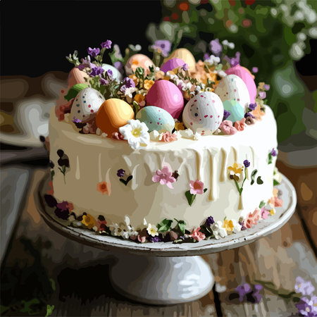 Easter Cake Adorned with Vibrant Floral Decorationsのイラスト素材