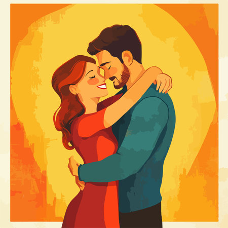 Couple in love hugging each other. Vector illustration in retro styleのイラスト素材