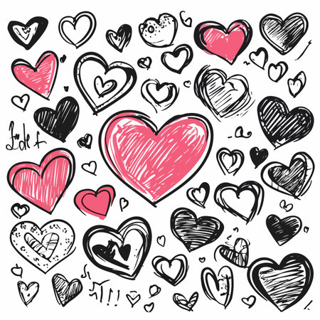 Hand drawn doodle hearts on white background. Vector illustration.のイラスト素材
