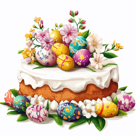 Easter Cake Adorned with Vibrant Floral Decorationsのイラスト素材