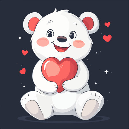 Adorable White Bear Cuddling a Heart-Shaped Object for Valentine's Dayのイラスト素材