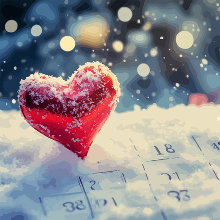 Snow-Kissed Winter Calendar Page for February 14thのイラスト素材