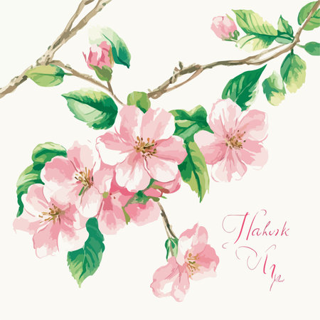 Thank You Note Featuring Delicate Pink Blossoms on a Floral Backgroundのイラスト素材