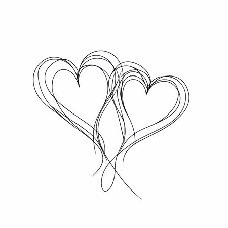 Continuous one simple single abstract line drawing of hearts icon in silhouette on a white background. Linear stylized.のイラスト素材