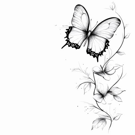 Delicate Linework and Butterfly Adornment on a Decorative Surfaceのイラスト素材