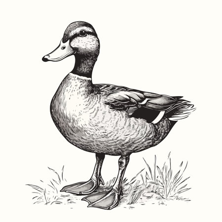Detailed Monochrome Sketch Depicting a Graceful Duckのイラスト素材