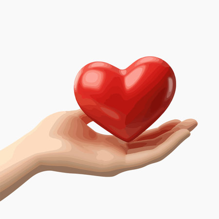 Red heart in human hand. Vector illustration isolated on white background.のイラスト素材