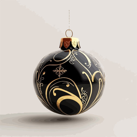 Black and gold christmas ball with ornaments, vector illustrationのイラスト素材