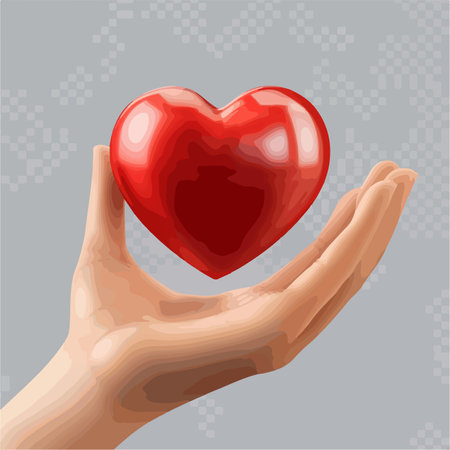Hand holding red heart on gray background. Vector illustration for your designのイラスト素材