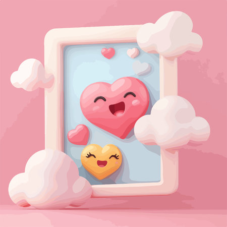 Cute cartoon valentine card with heart and clouds. Vector illustrationのイラスト素材