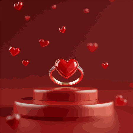 Valentine's day background with red hearts and ring. Vector illustration.のイラスト素材