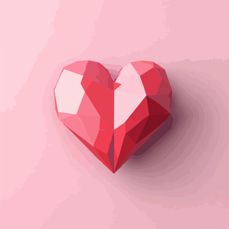 Red polygonal heart on a pink background. Vector illustration.のイラスト素材