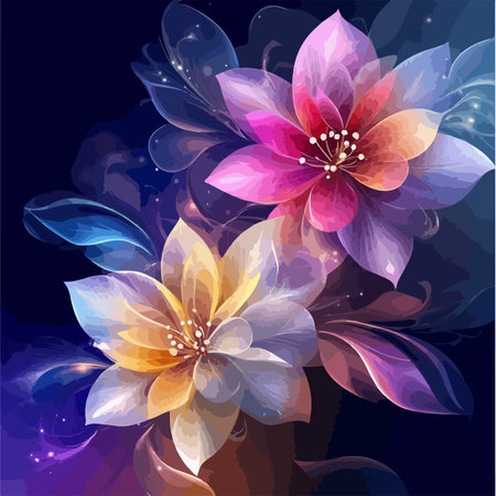 Beautiful water lily flowers on dark background. Vector illustration.のイラスト素材