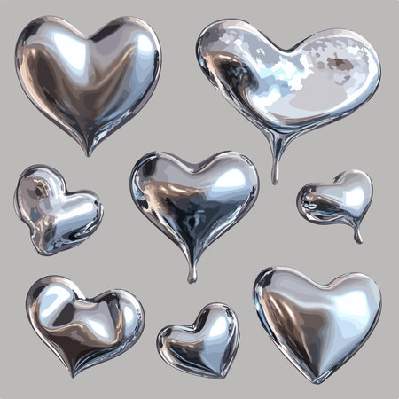 Silver hearts. Set of 3d hearts. Vector illustration for your design.のイラスト素材