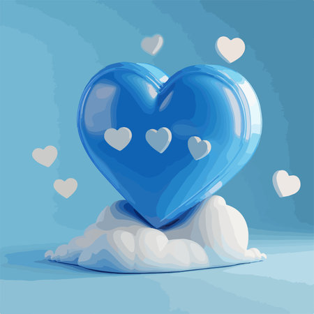 Blue heart with clouds and hearts on blue background. Vector illustration.のイラスト素材